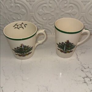 Two Spode Festive Christmas Tree Mugs